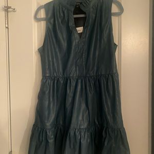 Fate Teal Faux Leather Sleeveless Ruffle Dress - NWT